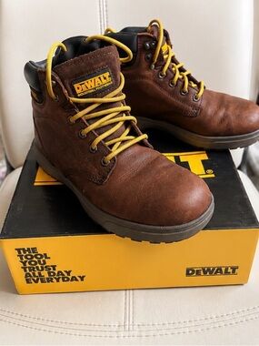 Men’s Brown Leather Work Boots with Yellow Laces